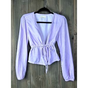 Urban Outfitters Tie Front Purple Velvet Long Sleeve Top, Medium
